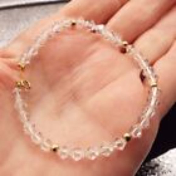 14K YELLOW GOLD BEADS & CLASP FACETED DIAMOND SHAPED CRYSTALS BRACELET F - Picture 2 of 2